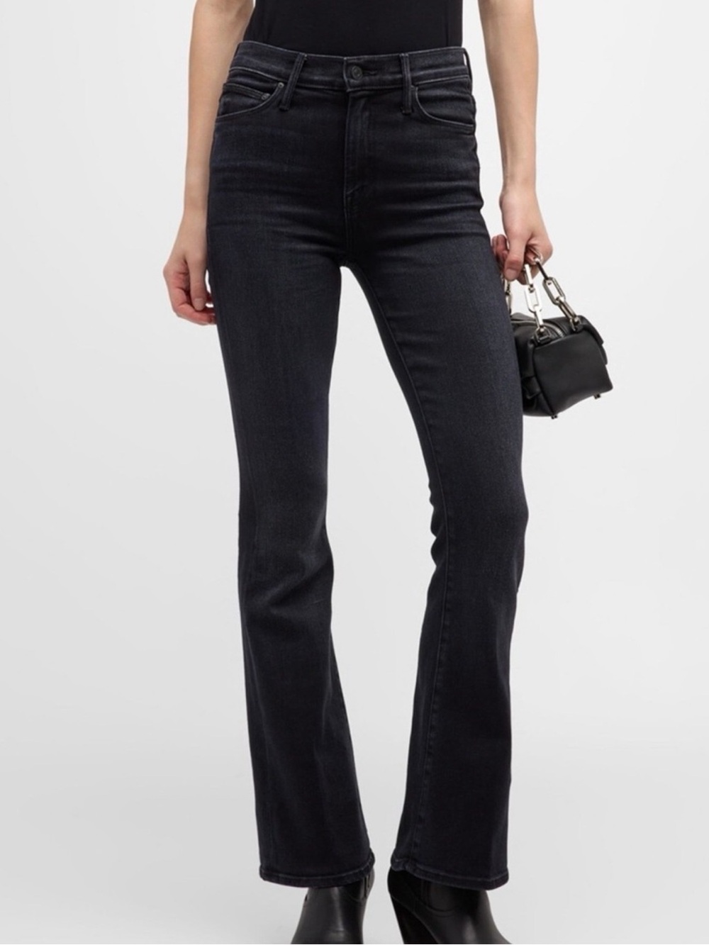 Mother The Weekender Deep End Black Flare Mid Rise Jeans 27